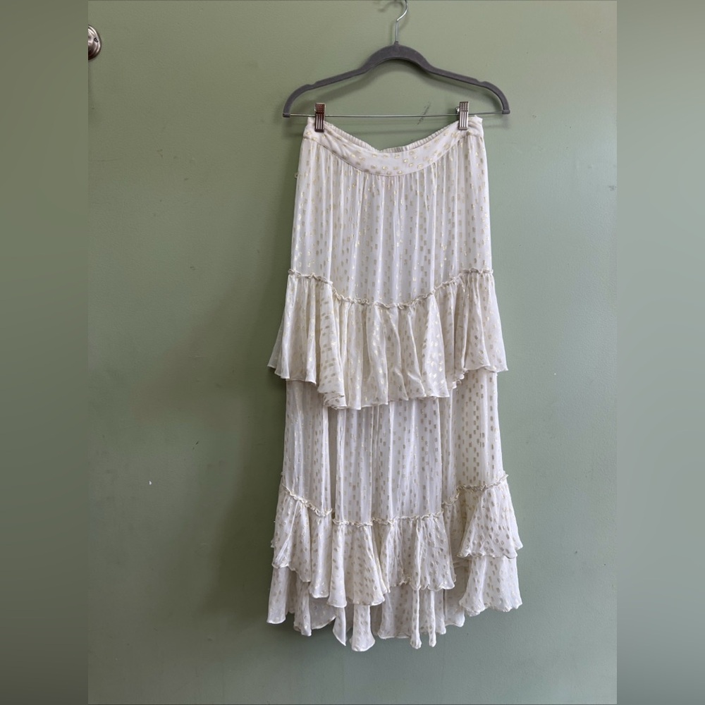 Free People Rococo Sand Metallic Tiered Ruffles Long Maxi  Skirt XS - Picture 4 of 7